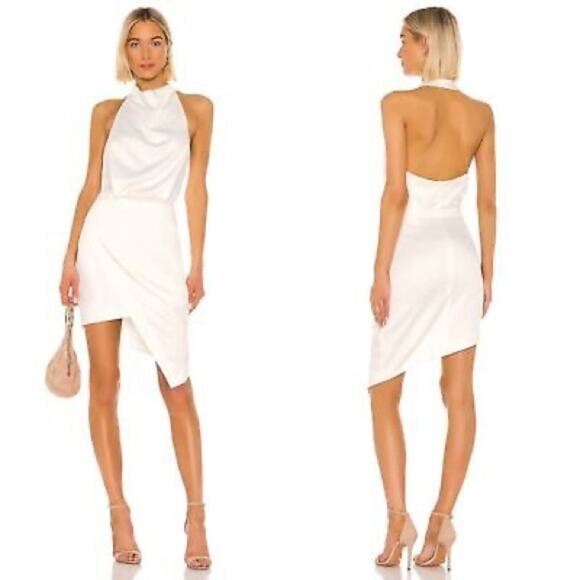 NWT Ellliatt Camo ASYMMETRIC Ivory White SATIN Halter DRAPED Cocktail Mini DRESS - Picture 1 of 9